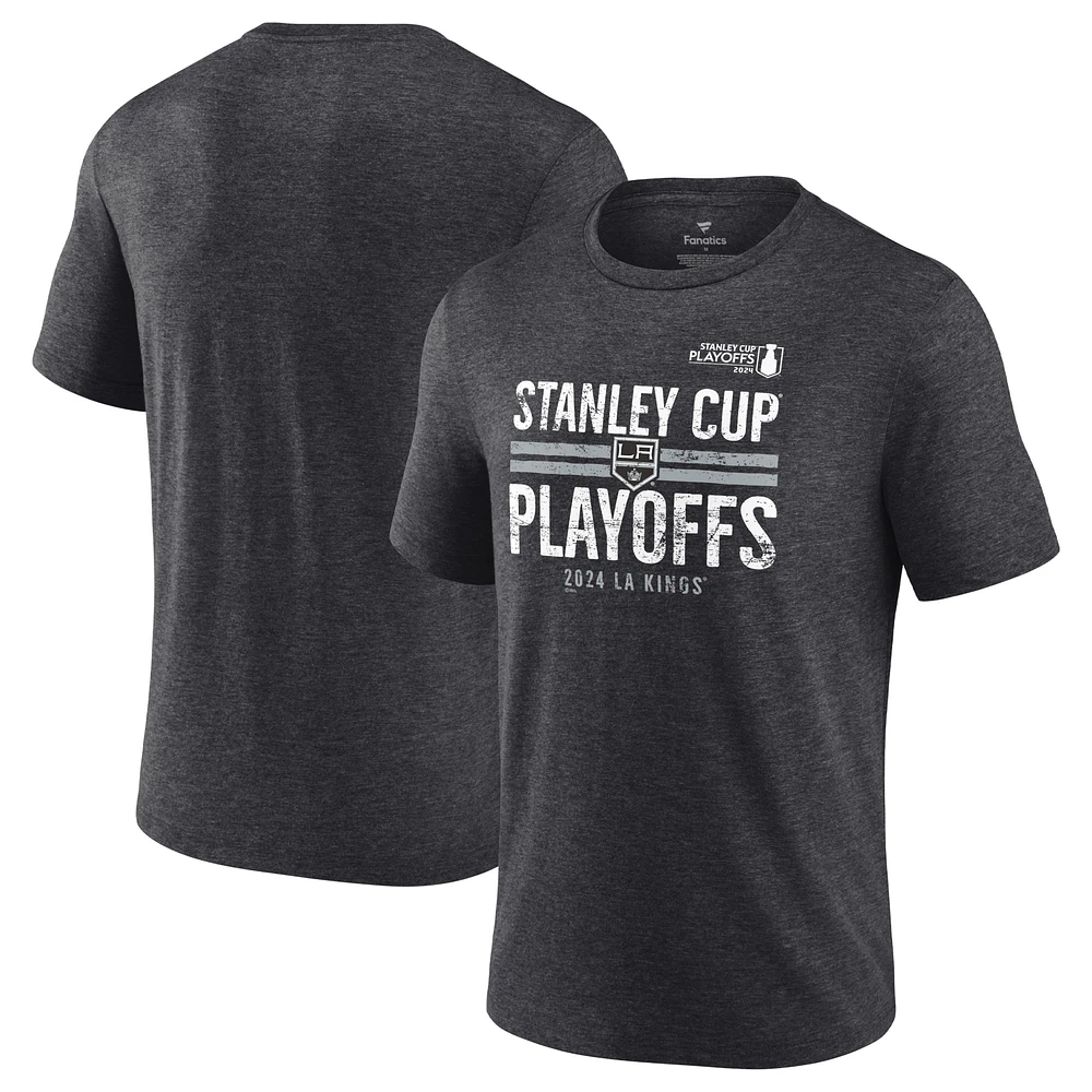 Men's Fanatics  Heather Charcoal Los Angeles Kings 2024 Stanley Cup Playoffs Crossbar Tri-Blend T-Shirt