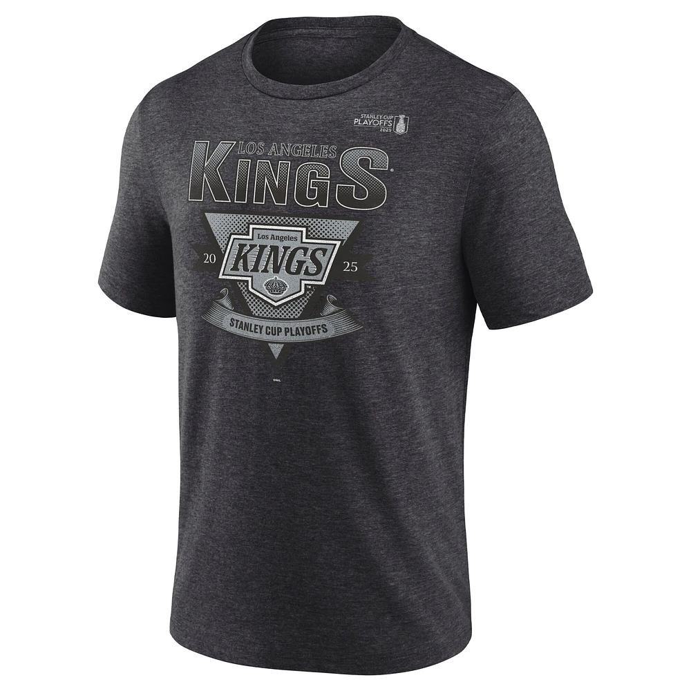 Men's Fanatics Heather Charcoal Los Angeles Kings 2025 Stanley Cup Playoffs Crossbar Tri-Blend T-Shirt