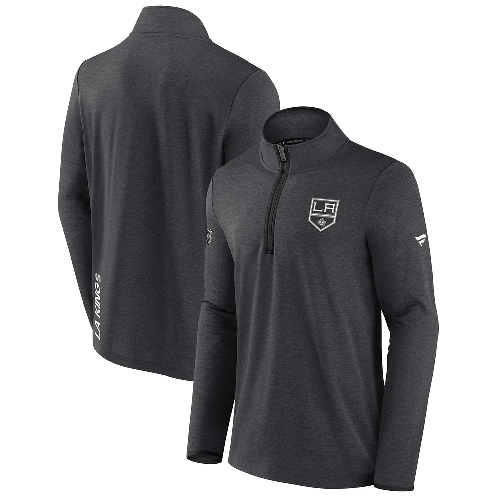 Men's Fanatics Heather Charcoal Los Angeles Kings Authentic Pro Rink Quarter-Zip Jacket