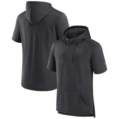 Sweat à capuche manches courtes authentique Pro Road Performance des Kings de Los Angeles pour hommes Fanatics Heather Charcoal