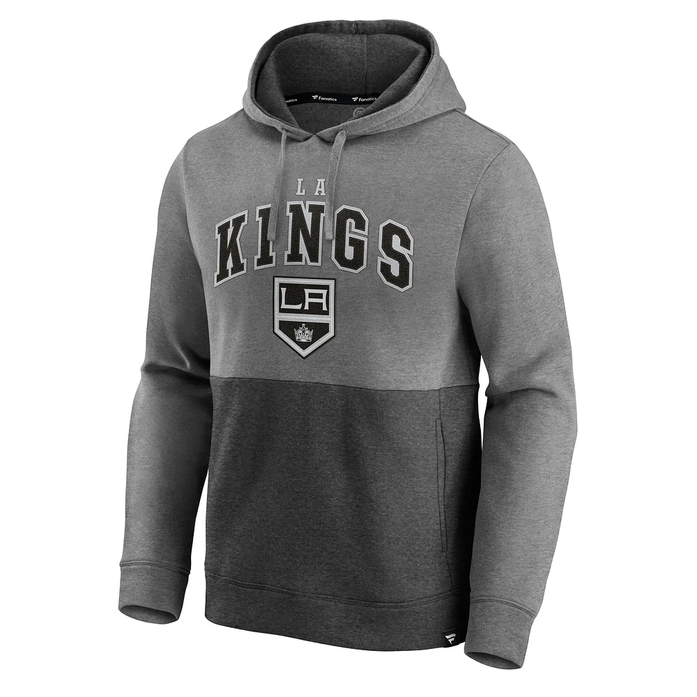 Men's Fanatics Heather Gray/Heather Charcoal Los Angeles Kings Block Party Signature Pullover Hoodie