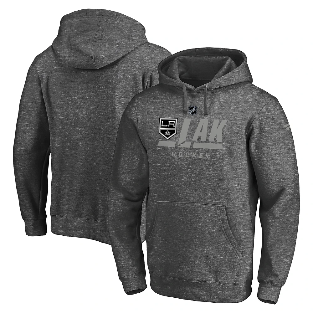 Men's Fanatics Heathered Charcoal Los Angeles Kings Authentic Pro Secondary Logo Pullover Hoodie