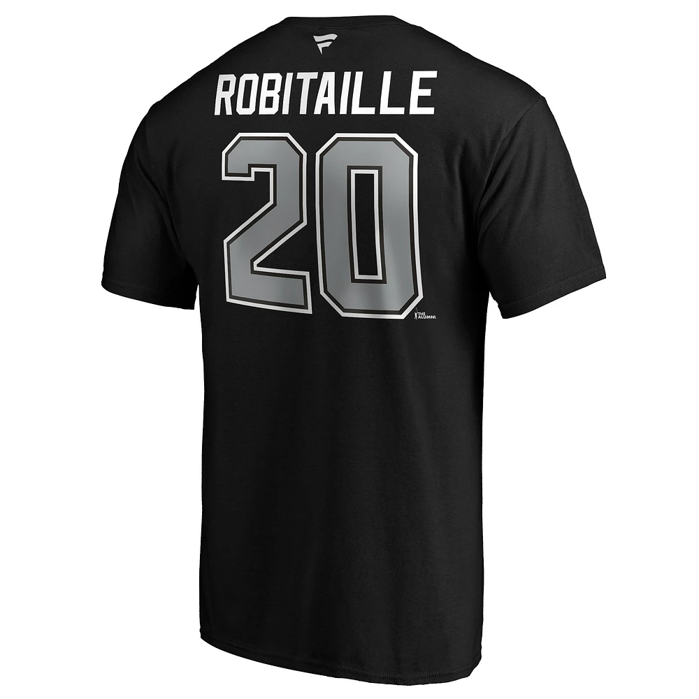 Men's Fanatics Luc Robitaille Black Los Angeles Kings Authentic Stack Retired Player Name & Number T-Shirt