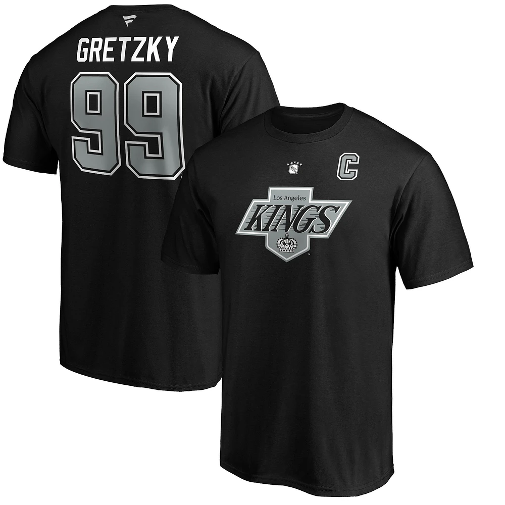 Men's Fanatics Wayne Gretzky Black Los Angeles Kings Authentic Stack Retired Player Name & Number T-Shirt