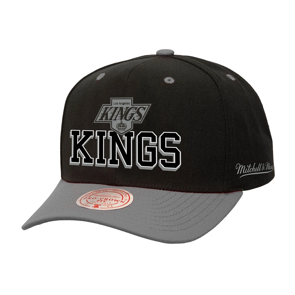 Men's Mitchell & Ness Black/Silver Los Angeles Kings Backside Script Two-Tone Pro Crown Adjustable Hat