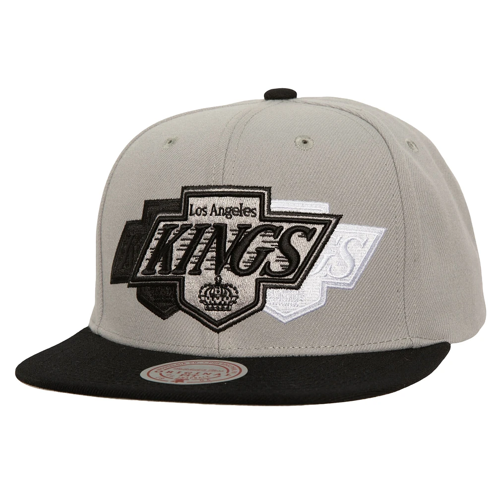 Casquette snapback triple up gris pour homme Mitchell & Ness Los Angeles Kings