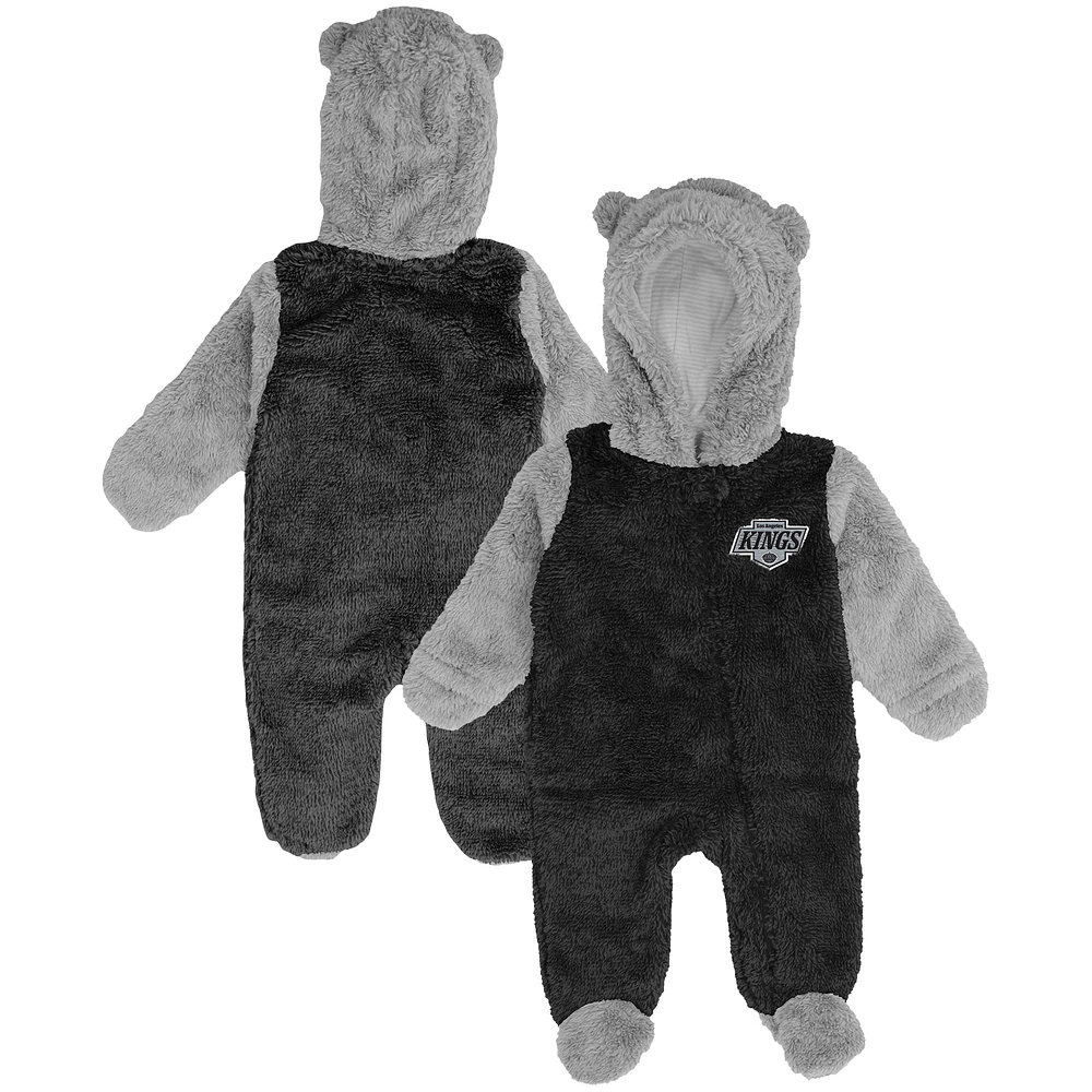 Newborn & Infant Black Los Angeles Kings Game Nap Teddy Fleece Bunting Full-Zip Sleeper