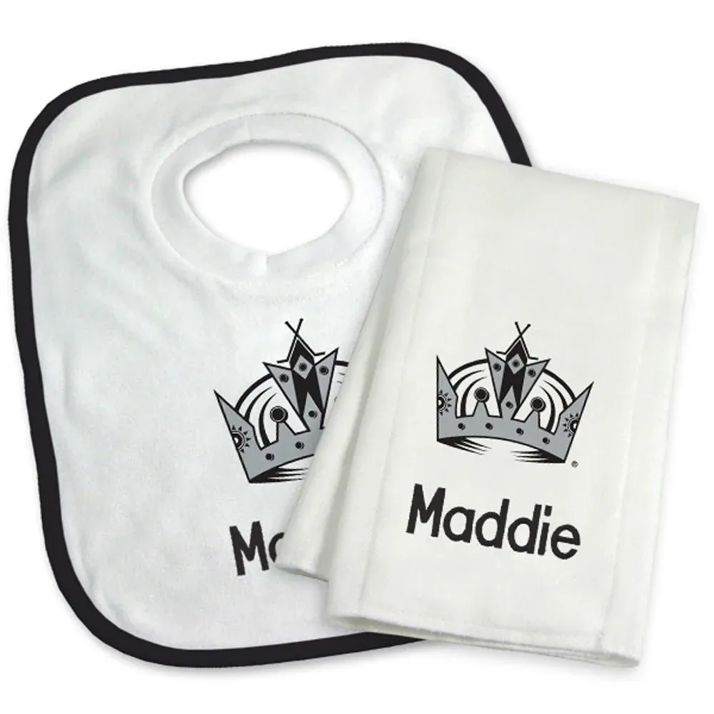 Newborn & Infant White Los Angeles Kings Personalized Bib Burp Cloth Set