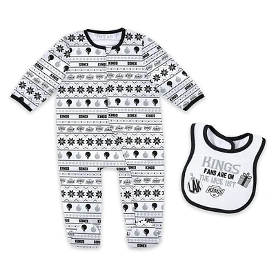 Newborn WEAR by Erin Andrews Los Angeles Kings Allover Print Full-Zip Sleeper & Bib Christmas Set