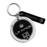 White Los Angeles Kings Personalized Leather Round Keychain