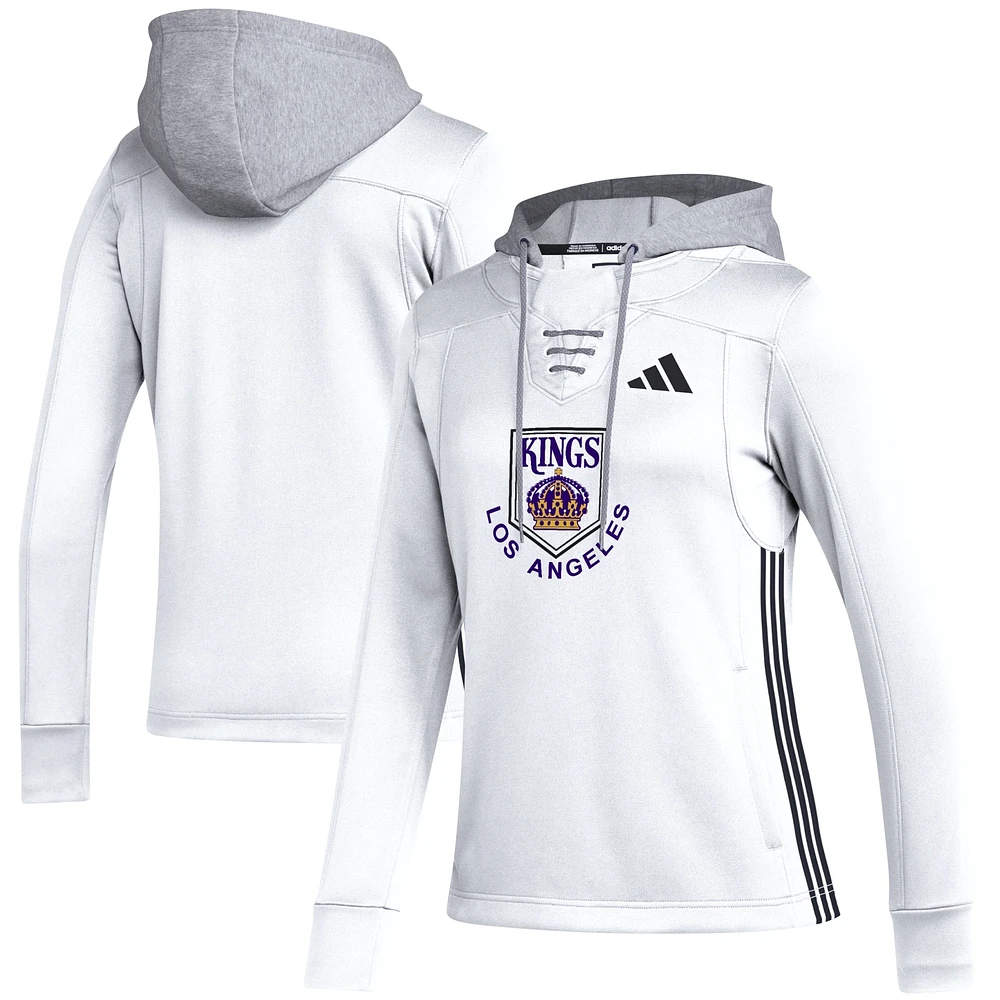 Women's adidas White Los Angeles Kings Refresh Skate Lace AEROREADY Pullover Hoodie