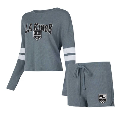 Women's Concepts Sport Charcoal Los Angeles Kings Meadow Long Sleeve T-Shirt & Shorts Sleep Set