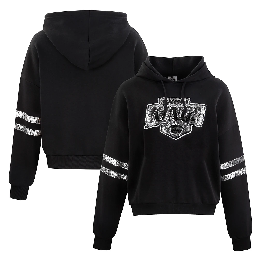 Sweat à capuche court sequins Cuce Black Los Angeles Kings pour femme