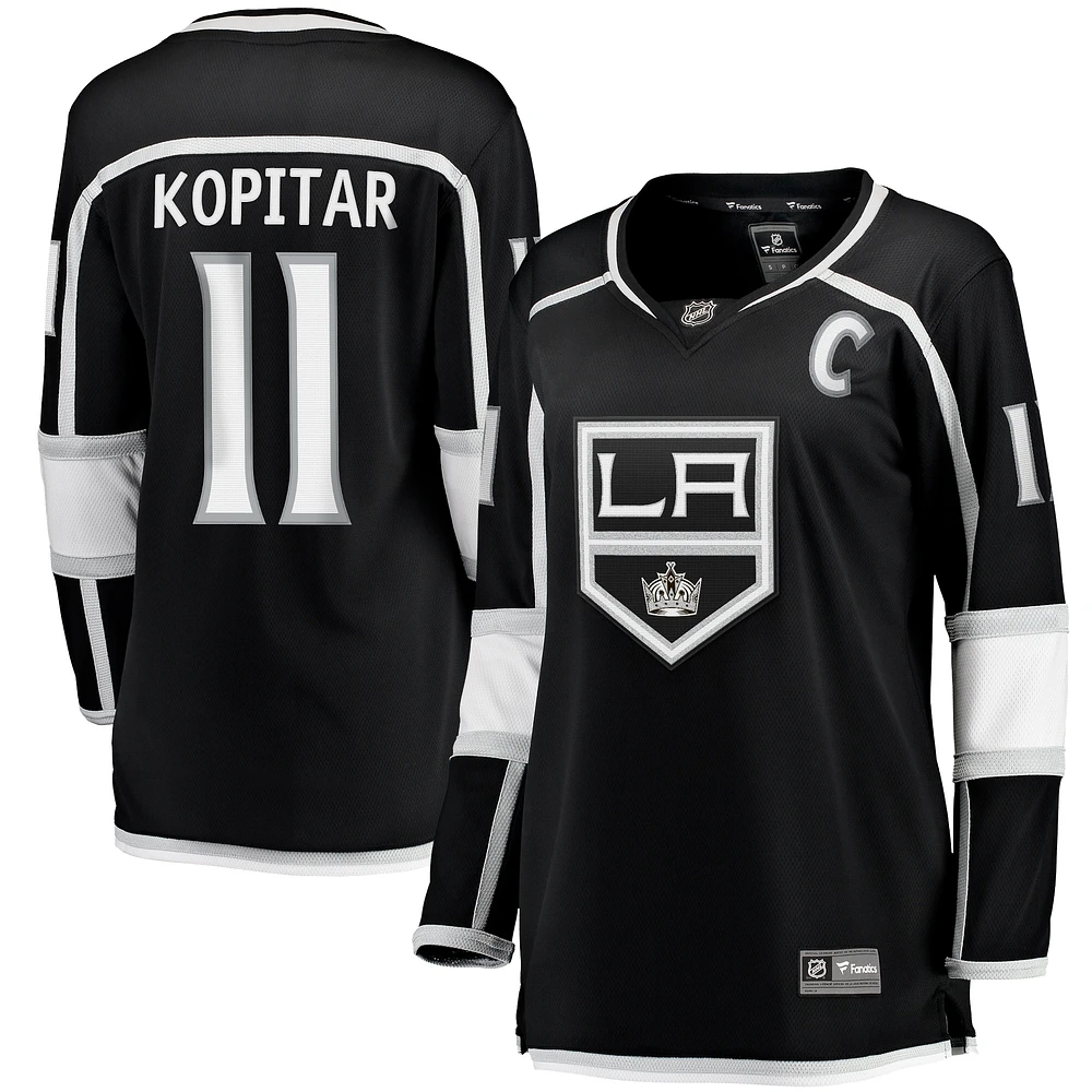 Maillot de joueur Breakaway Fanatics Anze Kopitar pour femmes, noir, Los Angeles Kings Home Captain Patch