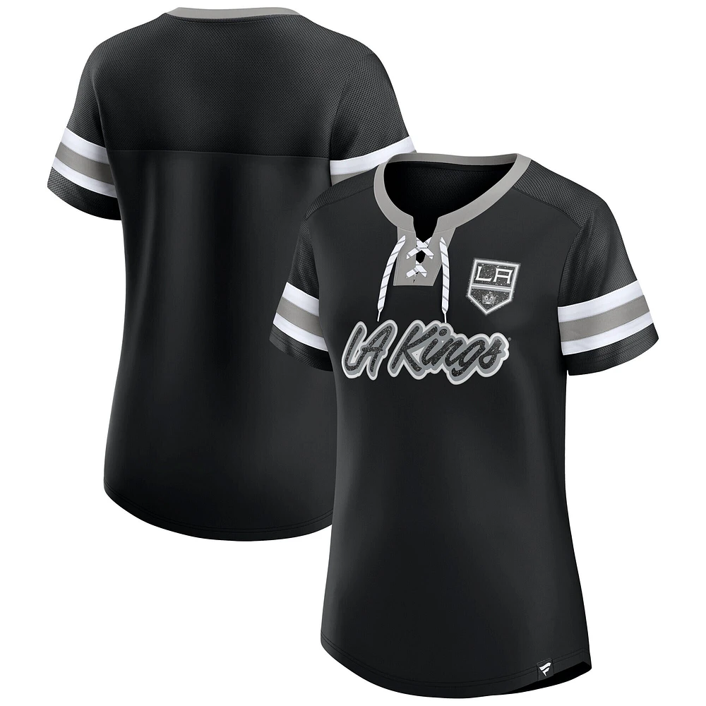 T-shirt à lacets emblématique Athena des Los Angeles Kings pour femmes Fanatics noir