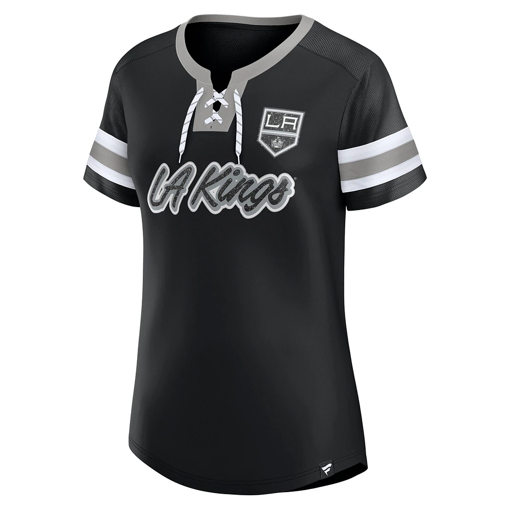 T-shirt à lacets emblématique Athena des Los Angeles Kings pour femmes Fanatics noir