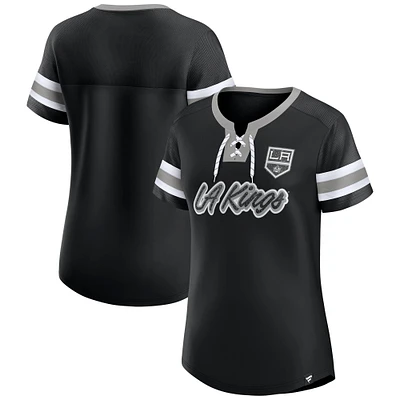 T-shirt à lacets emblématique Athena des Los Angeles Kings pour femmes Fanatics noir