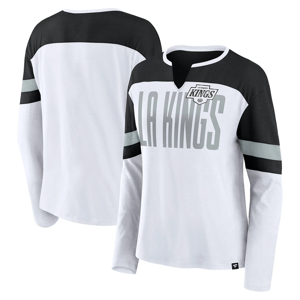 T-shirt à manches longues et col cranté pour femme Fanatics Los Angeles Kings Frozen blanc/noir