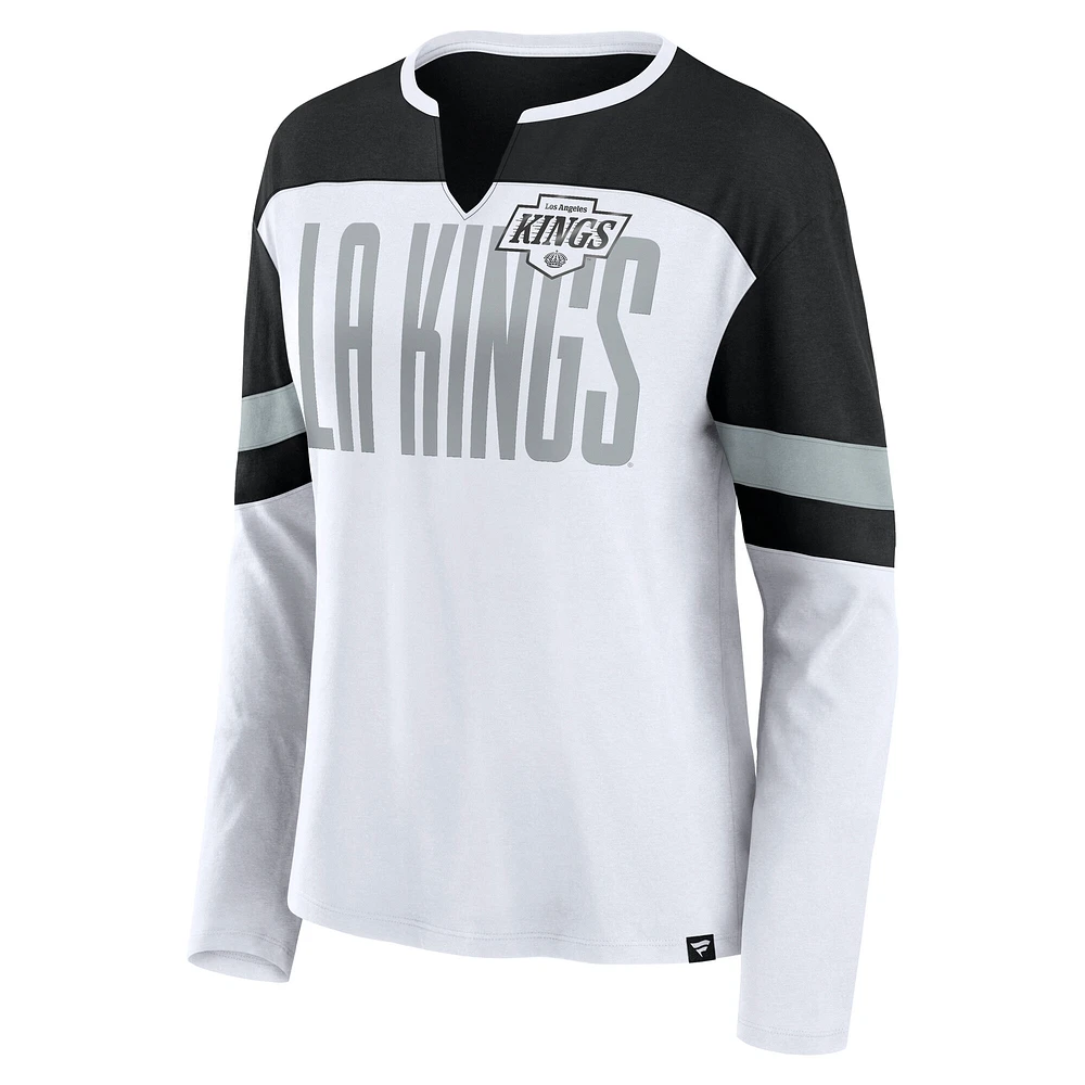 Women's Fanatics White/Black Los Angeles Kings Frozen Long Sleeve Notch Neck T-Shirt