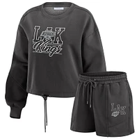 Ensemble de détente sweat-shirt et short en molleton délavé noir Los Angeles Kings pour femme WEAR by Erin Andrews