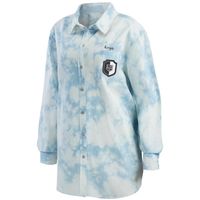 Women's WEAR by Erin Andrews White Los Angeles Kings Oversized Tie-Dye Button-Up Denim Shirt