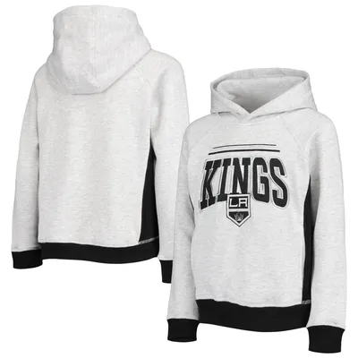 Women's Antigua Heather Gray/Black Los Angeles Kings Victory Raglan Pullover Hoodie Size: Medium