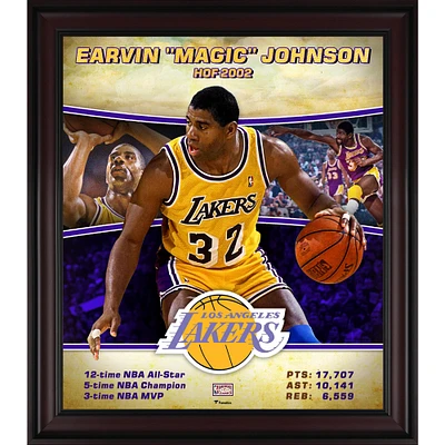 Collage de joueurs encadré des Los Angeles Lakers, 15" x 17", en bois dur, de Earvin "Magic" Johnson