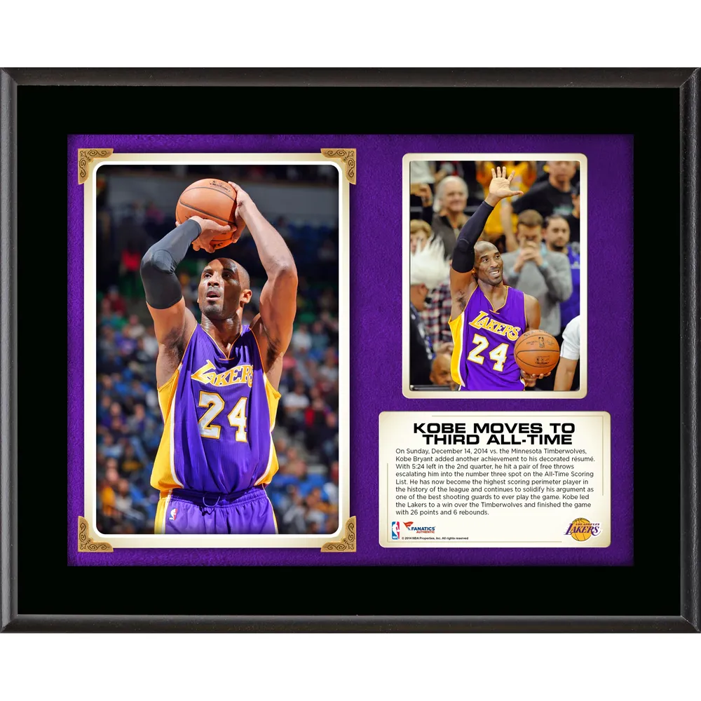 Kobe Bryant Los Angeles Lakers, troisième plaque sublimée de 10,5 po x 13 po de tous les temps