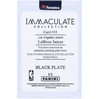 LeBron James Los Angeles Lakers 2018-19 Panini Immaculate Collection Black Printing Plate #55 #1/1 Card