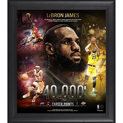 Collage encadré de 15" x 17" de LeBron James avec 40 000 points en carrière des Lakers de Los Angeles