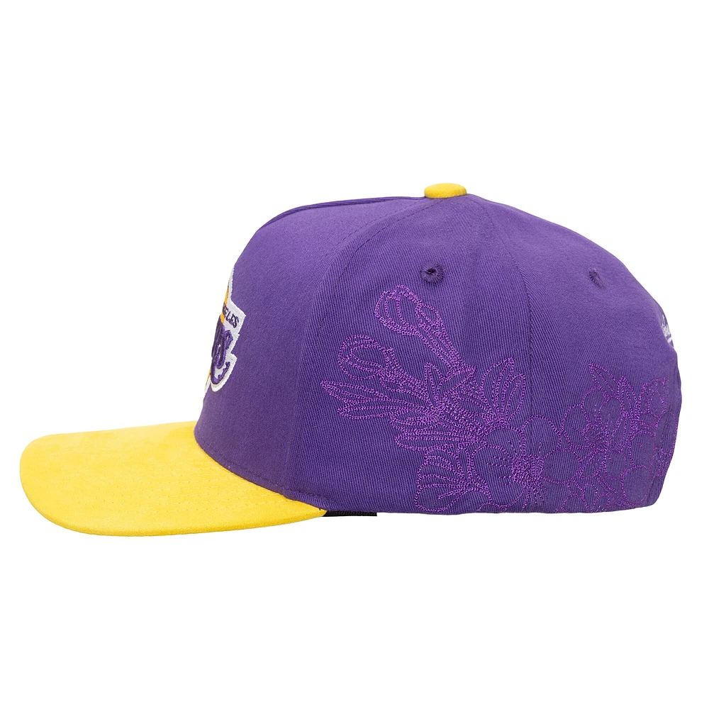 Men's Mitchell & Ness  Purple/Gold Los Angeles Lakers May Flowers Adjustable Hat