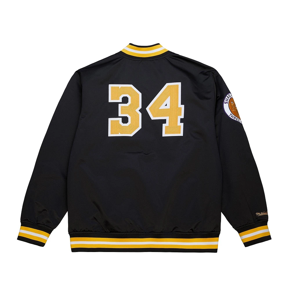 Men's Mitchell & Ness Shaquille O'Neal Black Los Angeles Lakers NBA Legends Full-Snap Satin Jacket