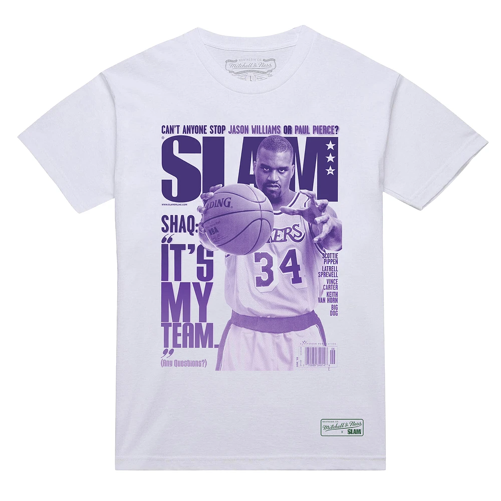 Men's Mitchell & Ness Shaquille O'Neal White Los Angeles Lakers SLAM Gradient T-Shirt