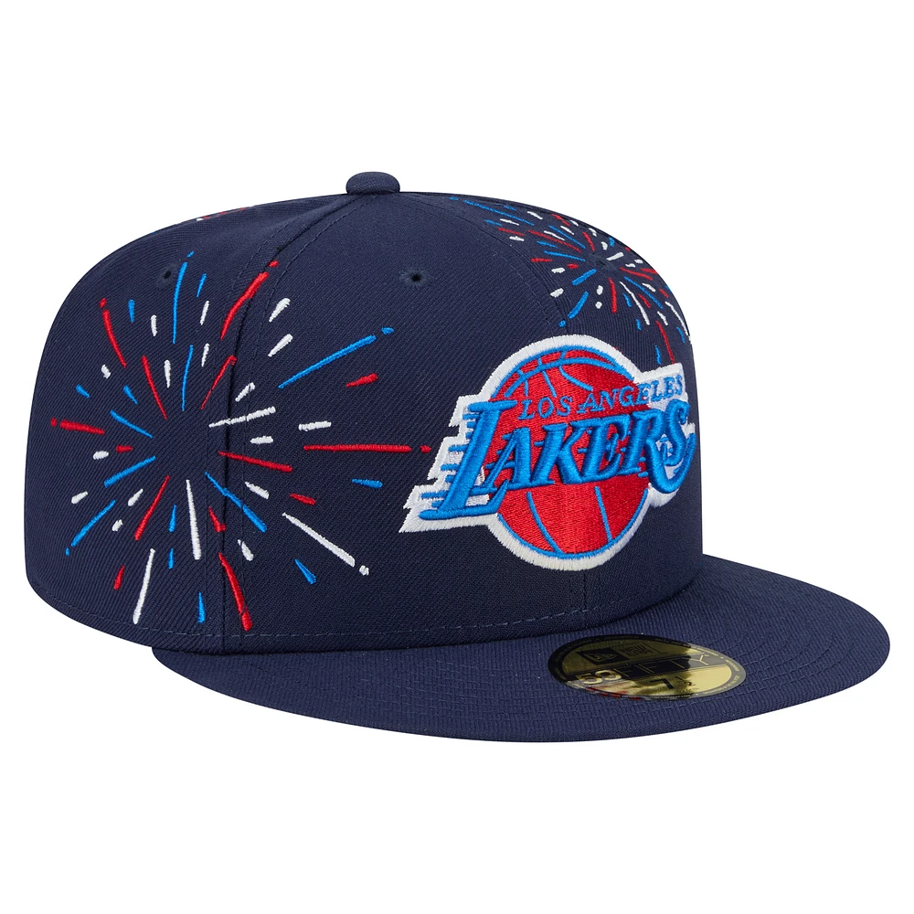 Casquette ajustée 59FIFTY Americana Fireworks des Lakers de Los Angeles New Era pour homme, bleu marine