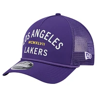Men's New Era  Purple Los Angeles Lakers Minimalist A-Frame 9FORTY Trucker Hat