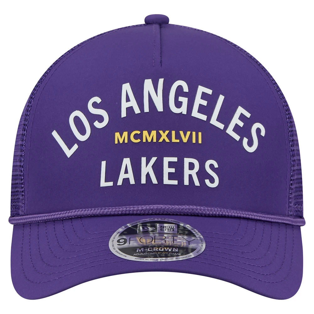 Men's New Era  Purple Los Angeles Lakers Minimalist A-Frame 9FORTY Trucker Hat