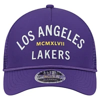 Men's New Era  Purple Los Angeles Lakers Minimalist A-Frame 9FORTY Trucker Hat