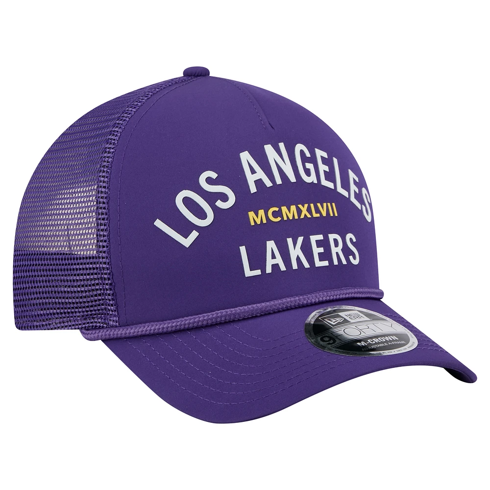 Men's New Era  Purple Los Angeles Lakers Minimalist A-Frame 9FORTY Trucker Hat