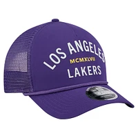 Men's New Era  Purple Los Angeles Lakers Minimalist A-Frame 9FORTY Trucker Hat
