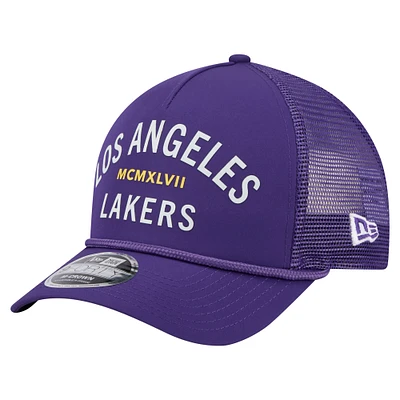 Men's New Era  Purple Los Angeles Lakers Minimalist A-Frame 9FORTY Trucker Hat
