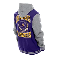 Veste universitaire à capuche en chenille boutons-pression pour homme New Era Los Angeles Lakers Throwback Prep Purple