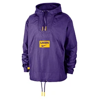 Men's Nike  Purple Los Angeles Lakers Courtside Premium Club Anorak Quarter-Zip Hoodie Jacket