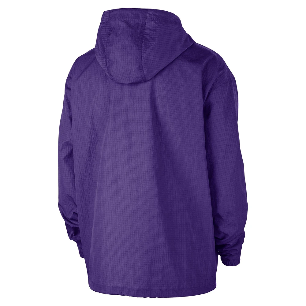 Men's Nike  Purple Los Angeles Lakers Courtside Premium Club Anorak Quarter-Zip Hoodie Jacket