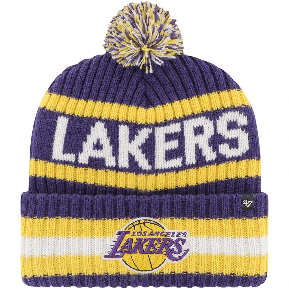 Bonnet en tricot à revers Bering '47 violet des Los Angeles Lakers pour hommes avec pompon