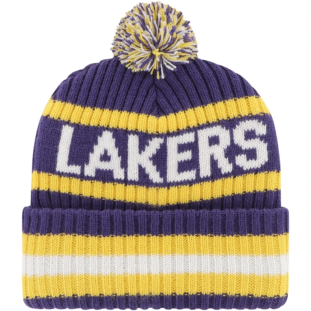 Bonnet en tricot à revers Bering '47 violet des Los Angeles Lakers pour hommes avec pompon