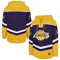 Men's '47 Purple Los Angeles Lakers Oversized Tri-Satin Layup Lacer Pullover Hoodie