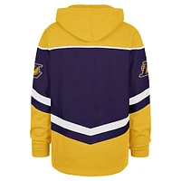 Men's '47 Purple Los Angeles Lakers Oversized Tri-Satin Layup Lacer Pullover Hoodie