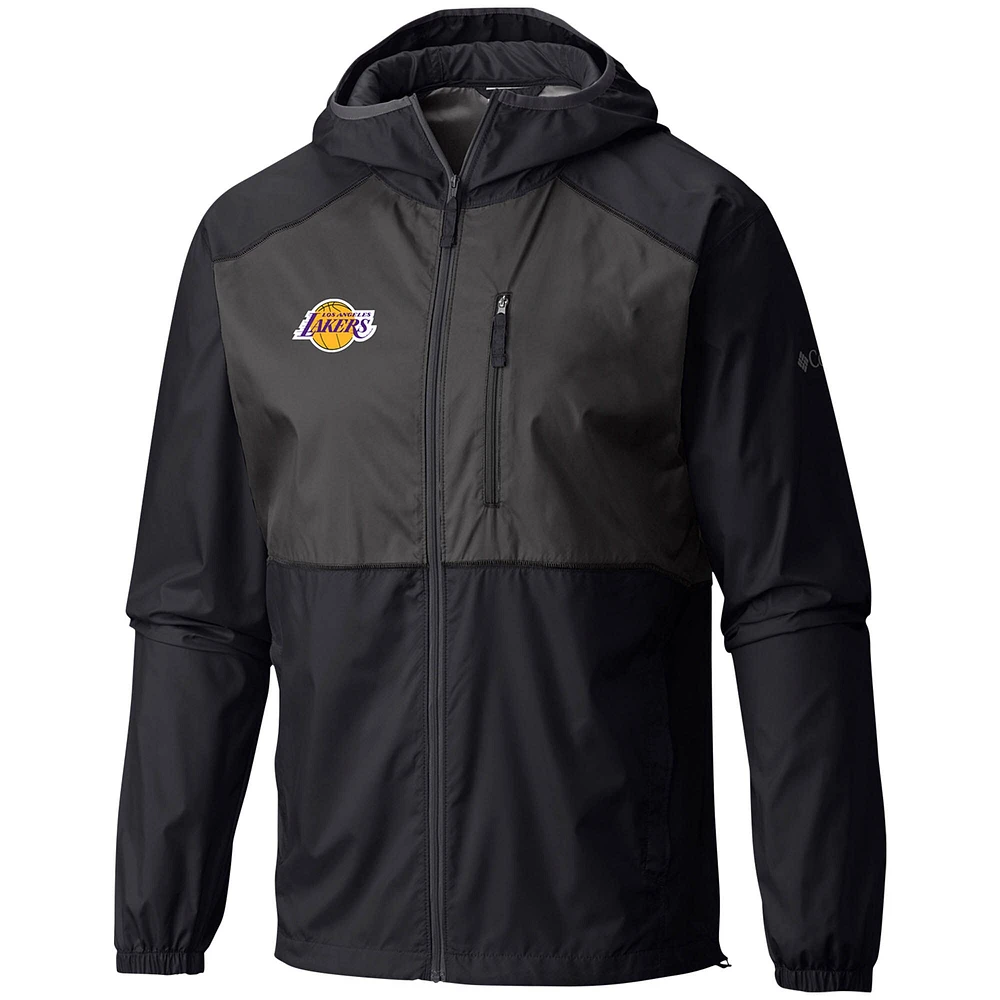 Men's Columbia Black Los Angeles Lakers Flash Forward Full-Zip Windbreaker Jacket