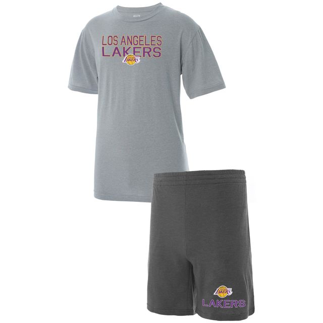 Ensemble de pyjama et short Los Angeles Lakers Concepts Sport gris/anthracite chiné pour homme