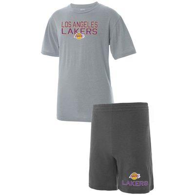 Men's Concepts Sport Gray/Heathered Charcoal Los Angeles Lakers T-Shirt and Shorts Sleep Set